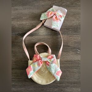 Floral Bow Kids Straw Bag Set